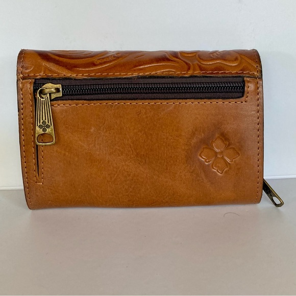 Patricia Nash Leather Cametti Trifold Wallet Organizer Tan Tooled Embossed Gold - Picture 5 of 16